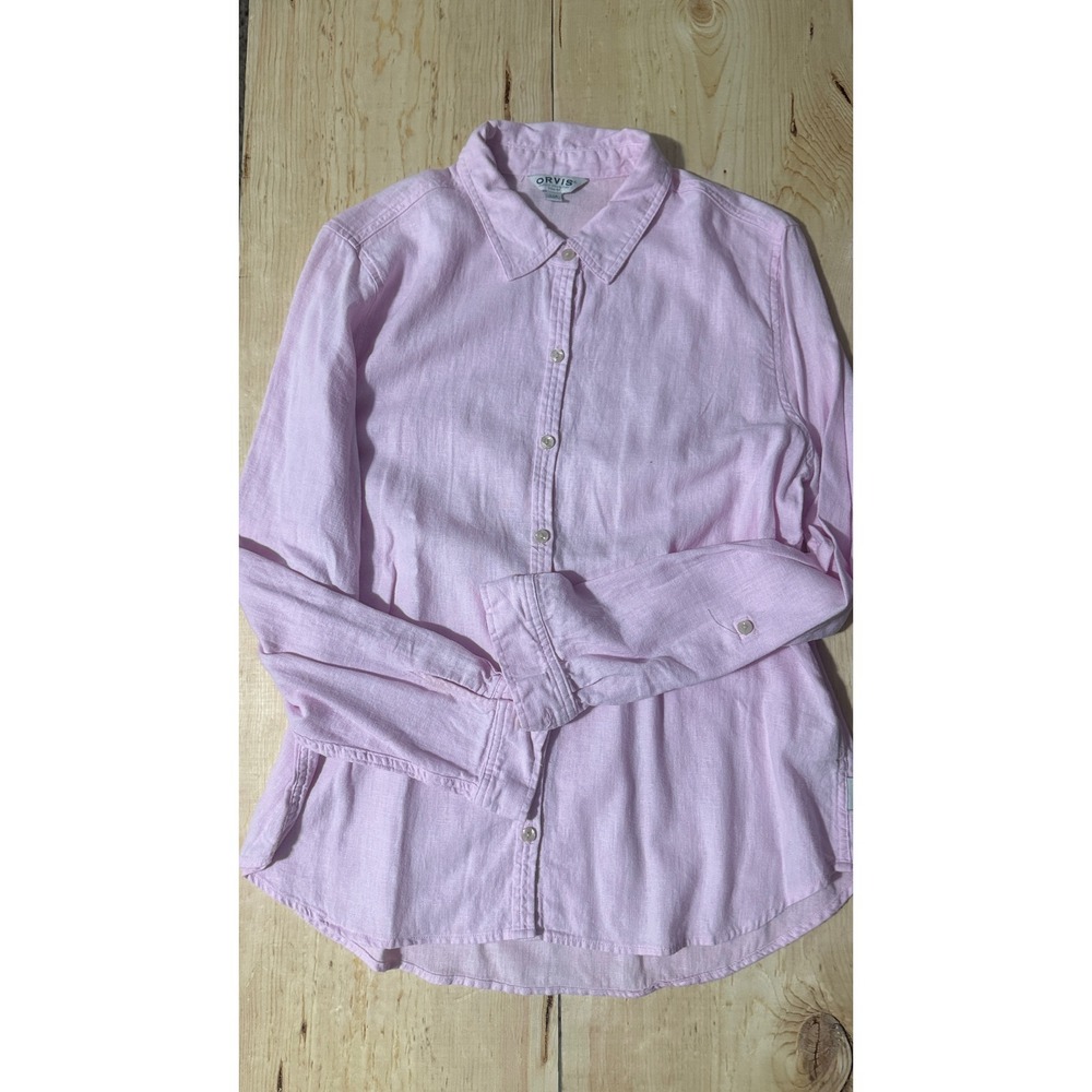 Orvis Classic Collection Pink Linen Blend Button Down Shirt Womens Large L/G - Picture 1 of 5
